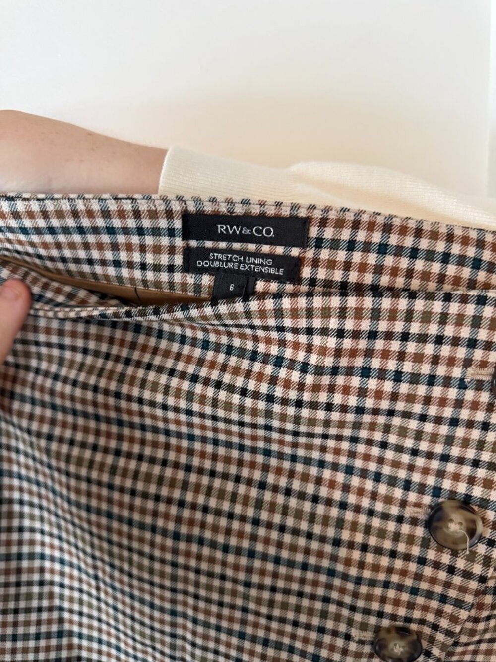 RW&Co. Brown Black Checkered mid skirt Ladies Size 6 Houndstooth - Picture 3 of 5